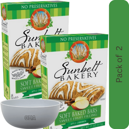 Sunbelt Bakery Soft Baked Bars Apple Cinnamon, 2 Pack (8 Count Each) – with Bowl by OMA