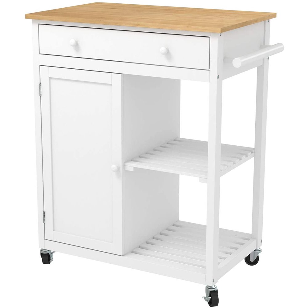 mecor Kitchen Island Cart w/Wood Top, Rolling Utility Trolley on Wheels