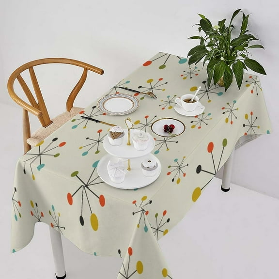 1950s Mid Century Tablecloth, Modern Atomic Retro Colors Abstract Geometric Table Cloth for Indoor Outdoor Party Picnic Dining Room Kitchen Table Cover Home Decoration, Rectangle(60x120in)