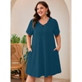 thumbnail image 5 of SHOWMALL Plus Size Short Sleeve Summer Dress for Women, Trendy Cross Strappy Neckline Dress with Pockets, Indigo Blue 4X Lightweight Vacation Beach Dress, 5 of 8