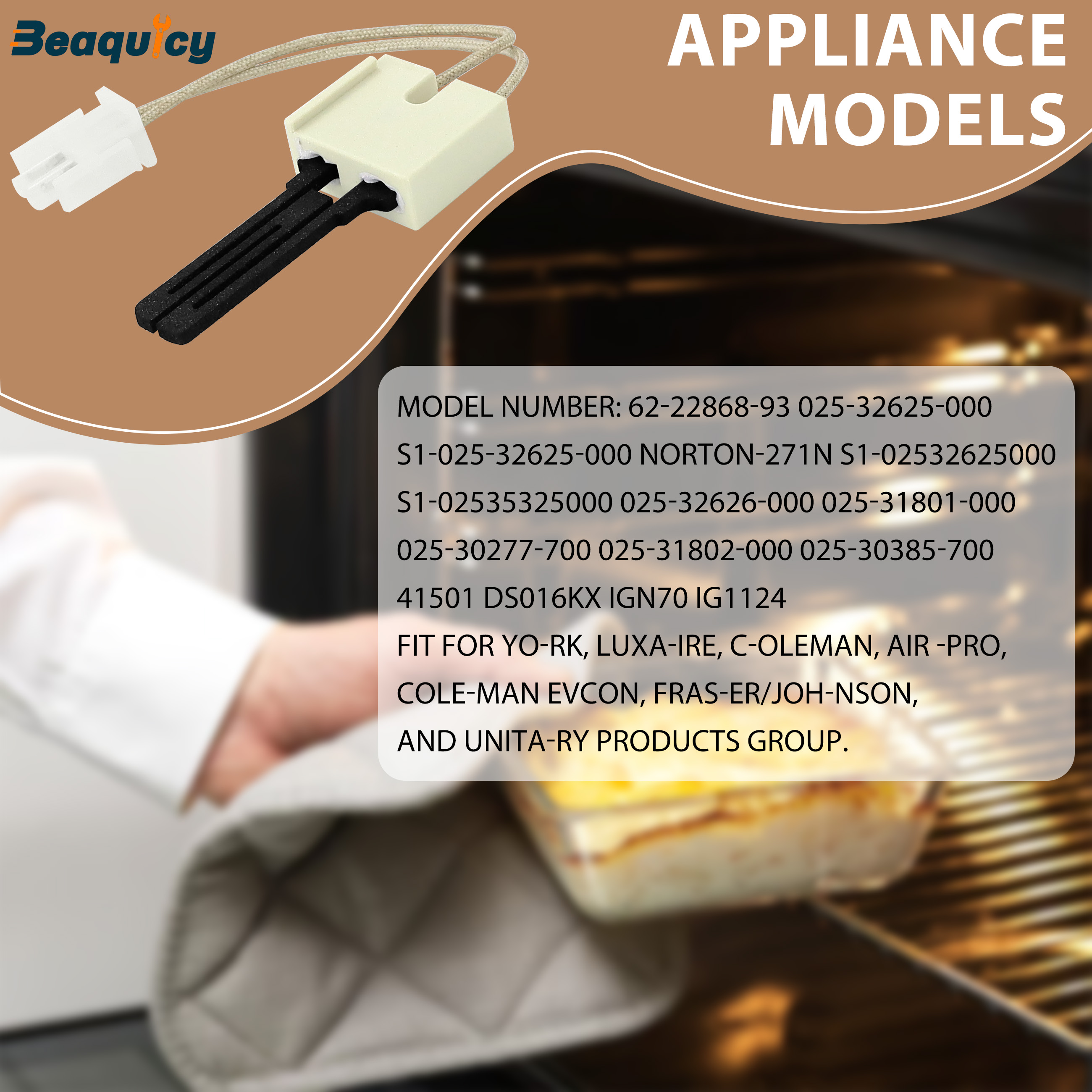 Beaquicy 62-22868-93 Furnace Ignitor Igniter Weather King 62-22868-02, 62-22868-82, 62-22868-93, 62-22441-01