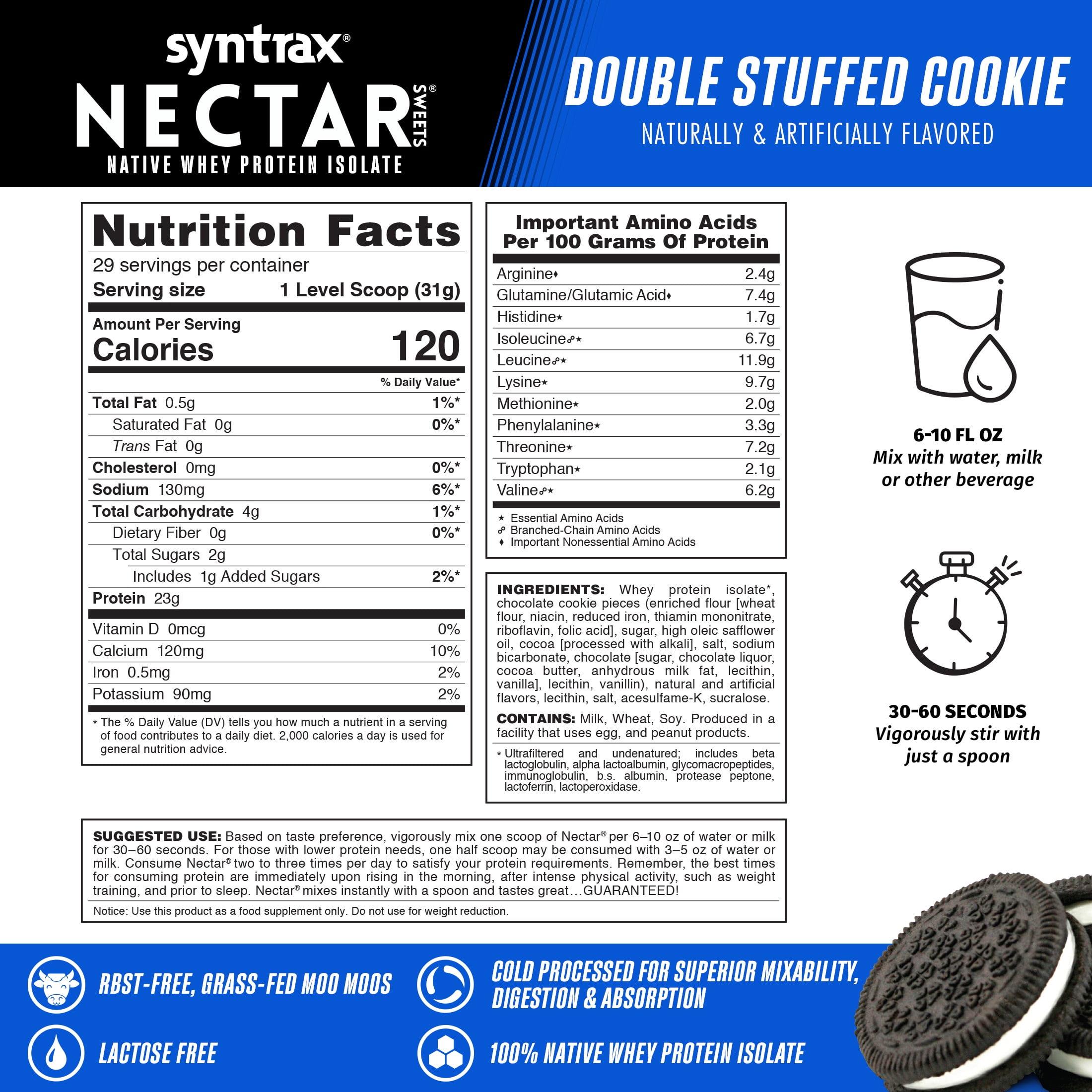 Syntrax Nectar Sweets, Double Stuffed Cookie, 2 lbs. Native Whey Protein Isolate Powder, with Real Cookie Pieces