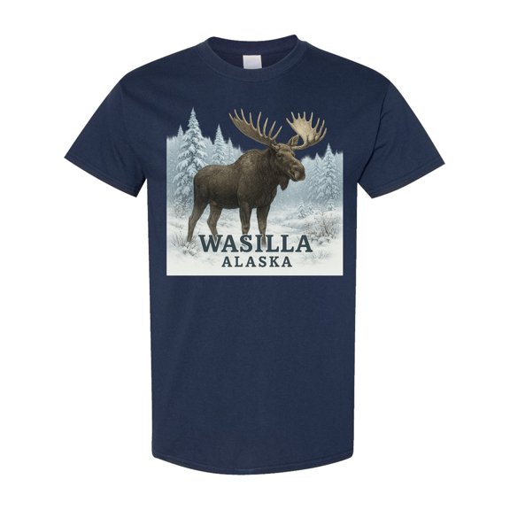 Inktastic Wasilla Alaska Moose Winter Scene T-Shirt