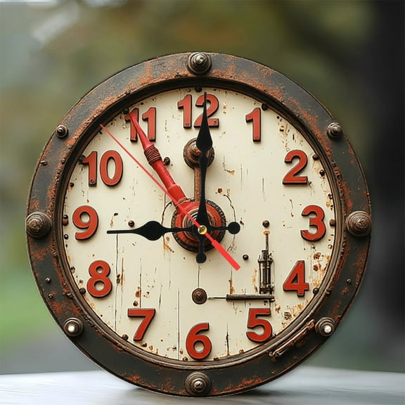 Vintage Rustic Metal Wall Clock Home Decor 10-Inch Silent Wooden Wall Clock, Battery Operated (AA Batteries Not Included), Artistic Home Decor