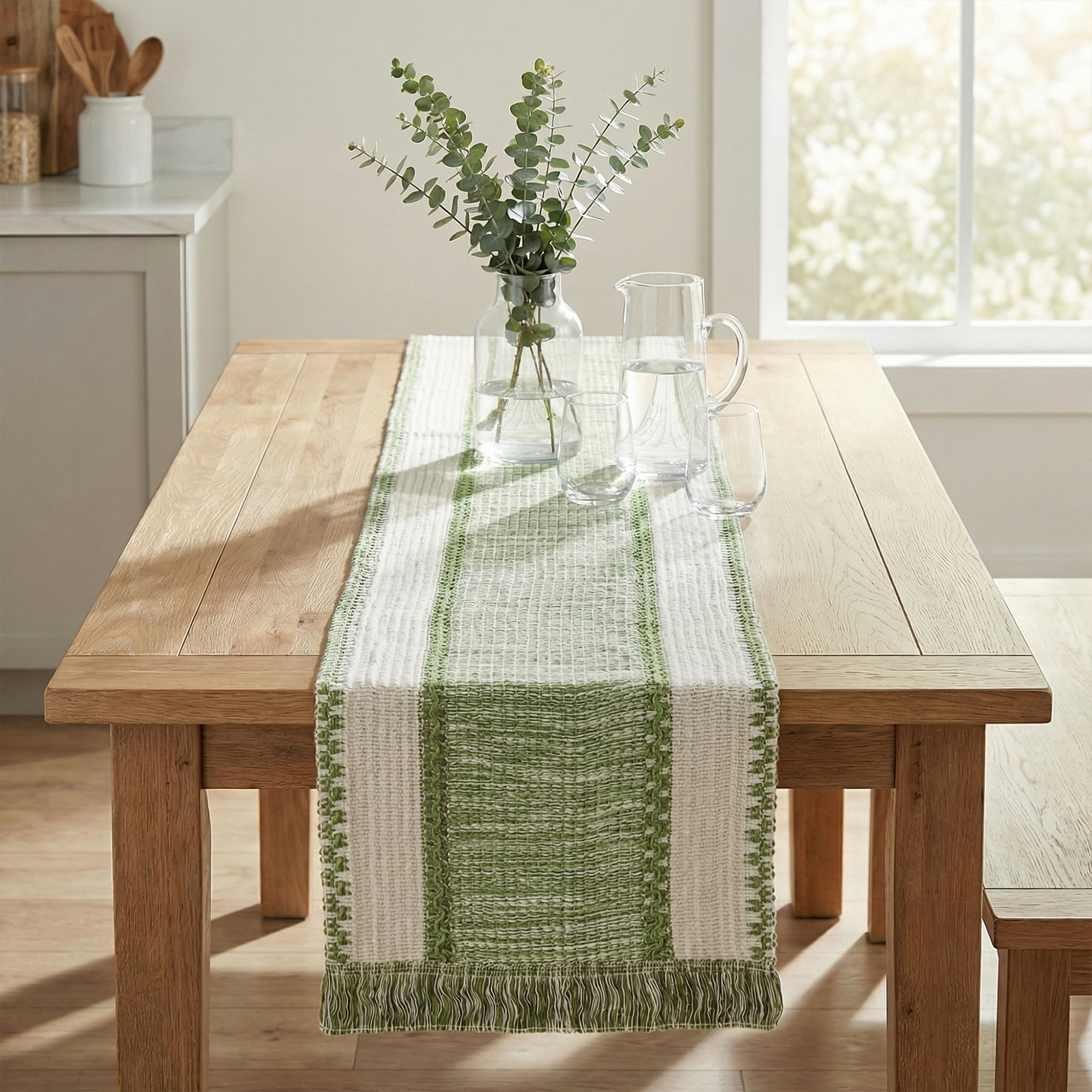 Unique Bargains Birthday Decorations Long Kitchen Runner with Tassel Green 11.8x70.9in