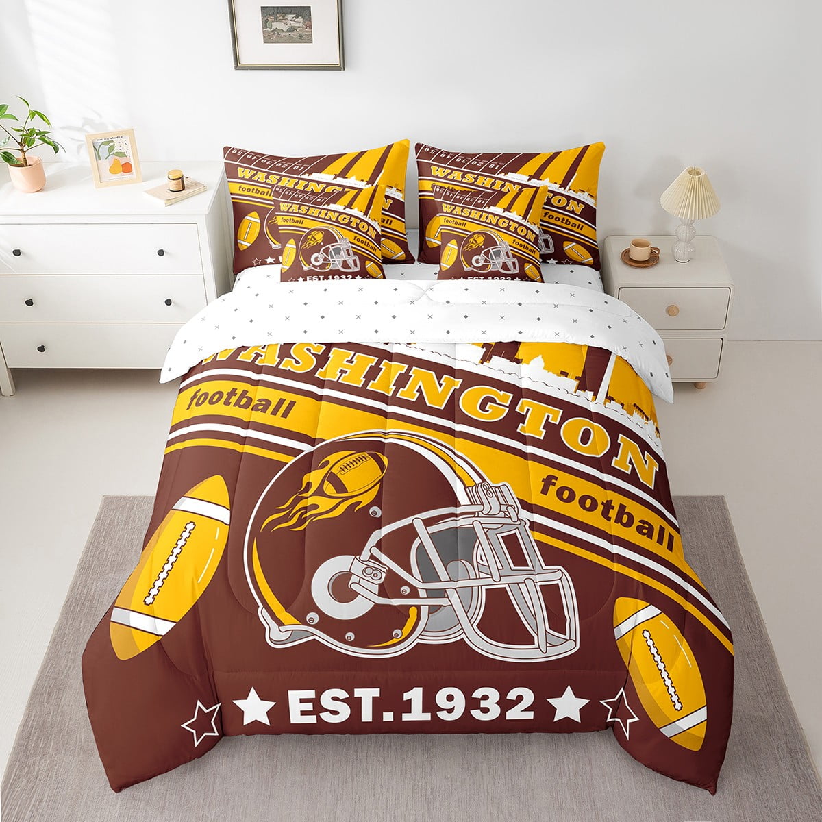 Eosebridal Football Pieces Comforter Sets King Size Washington