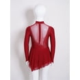 thumbnail image 4 of Raenseen Kids Girls Ballet Dance Dress Shiny Long Sleeve Stretchy Skirted Leotard Lyrical Dance Figure Skating Dress Burgundy 8, 4 of 7