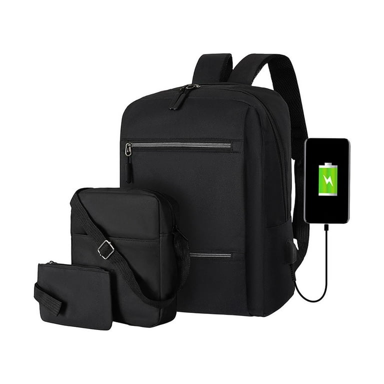 3-Piece Travel Laptop Backpack Set, Cloth, Black Gray Blue, 16.14x11.81x5.12in, 16in Business Carry On with Crossbody & Coin Purse, USB Charging 3-Piece Travel Laptop Backpack Set, Cloth, Black Gray Blue, 16.14x11.81x5.12in, 16in Business Carry On with Crossbody & Coin Purse, USB Charging