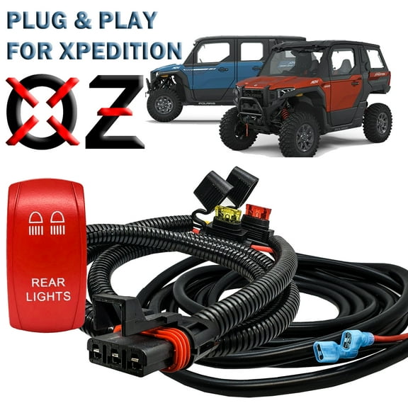 OZ-USA 10ft. Pulse Power Bus Bar Plug Wire Harness Kit On/Off Red Rocker Switch for Rear Lights Compatible with 2019-2024 Polaris RZR Trail S 900/1000 XPEDITION XP ADV Ultimate Northstar Premium
