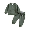 thumbnail image 2 of YWDJ Toddler Kids Boys Girls Fashion Cute Solid Color Long Sleeve Pocket Hooded Sweatpants Suit Army Green 12 Months, 2 of 9