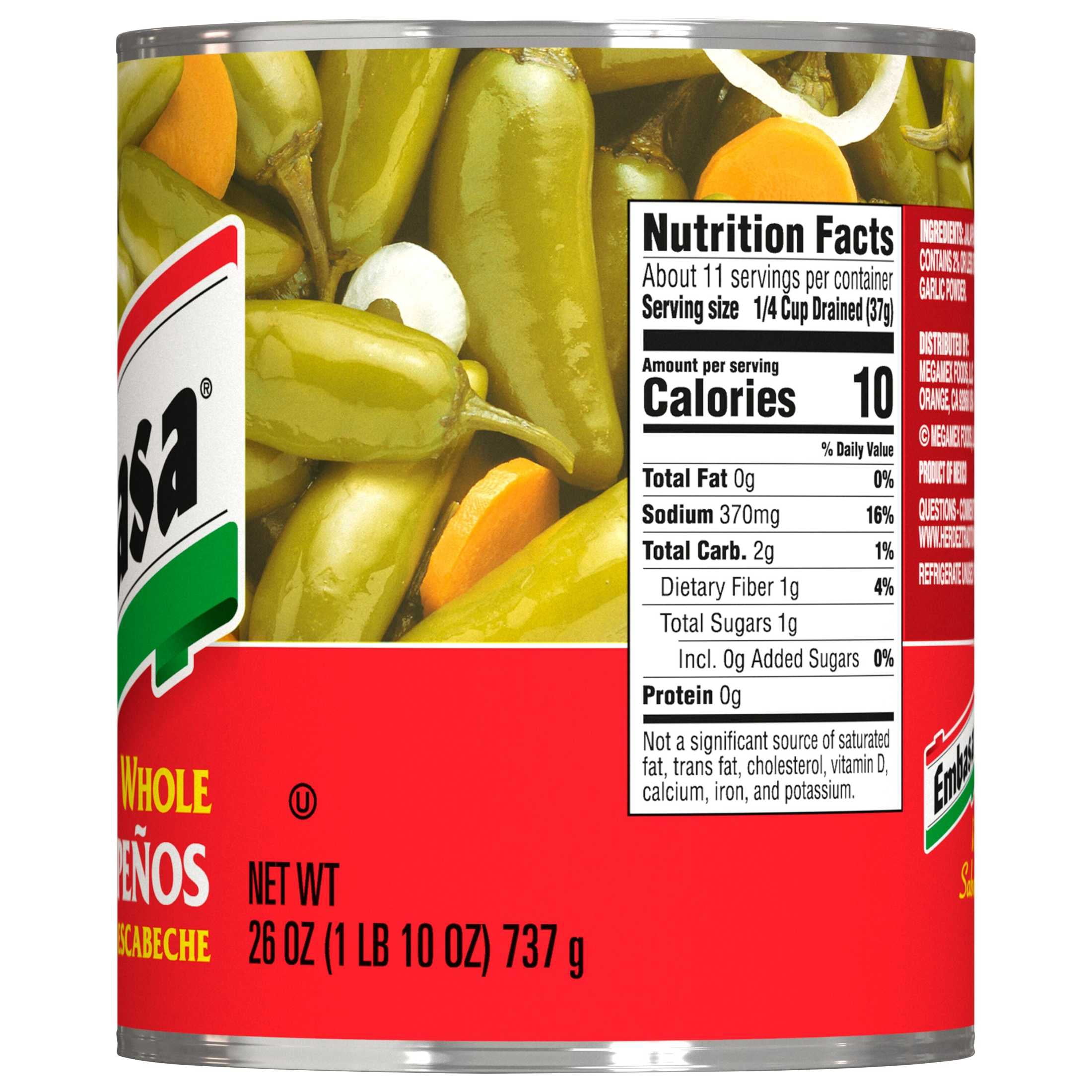 (4 pack) EMBASA Whole Jalapenos in Escabeche, Shelf Stable, Kosher, 26 oz Steel Can