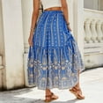 thumbnail image 5 of Long Skirts for Women 2025 Vintage Printing High Waist Lace Up Split Maxi Skirt Summer Vacation Beach Flowy Skirts for Women on Clearance, 5 of 6