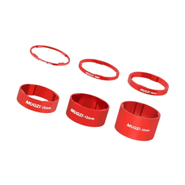 Espaciador de dirección de bicicleta de 6 piezas Espaciadores de vástago de bicicleta de aleación de aluminio para arandela de horquilla delantera de Rojo