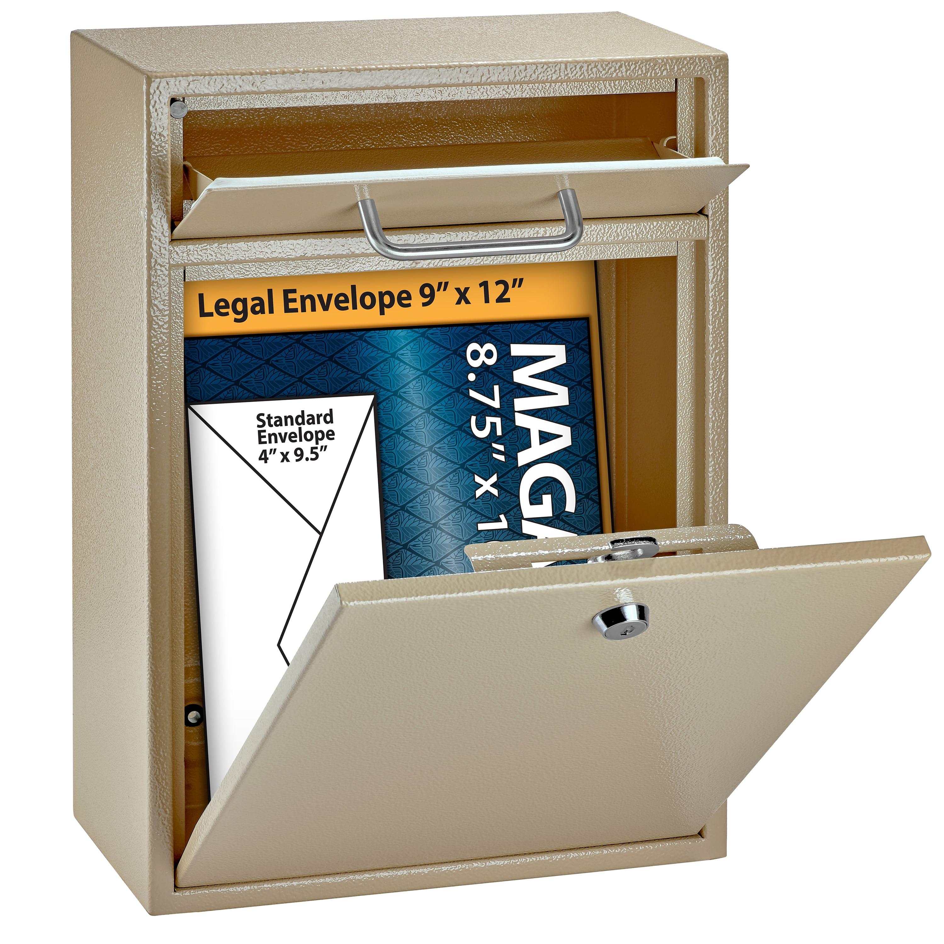 Mail Boss Locking Security Drop Box, 16 1/4"H x 11 1/4"W x 4 3/4"D, Tan