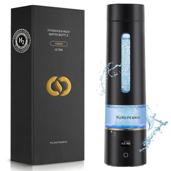 Botella de agua con hidrógeno PUREPEBRIX H8000 portátil negra