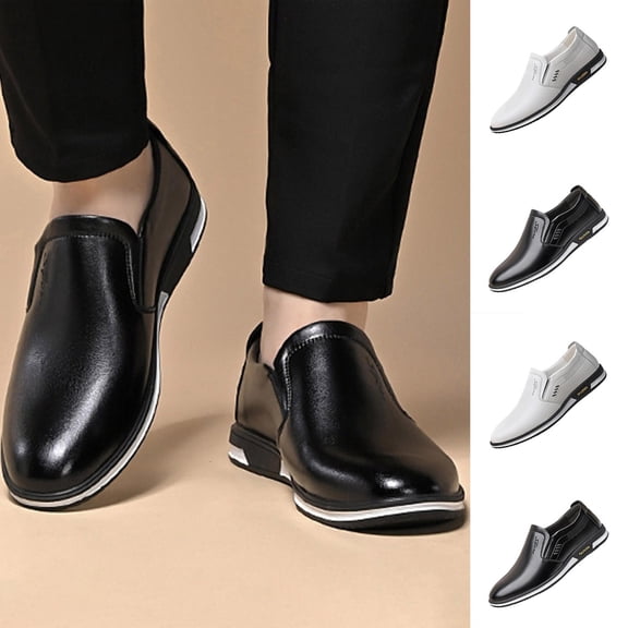 Men's Slip On PU Dress Shoes Lightweight Non Slip Soft Sole Casual Business Loafers Daily Walking Shoes Black 6