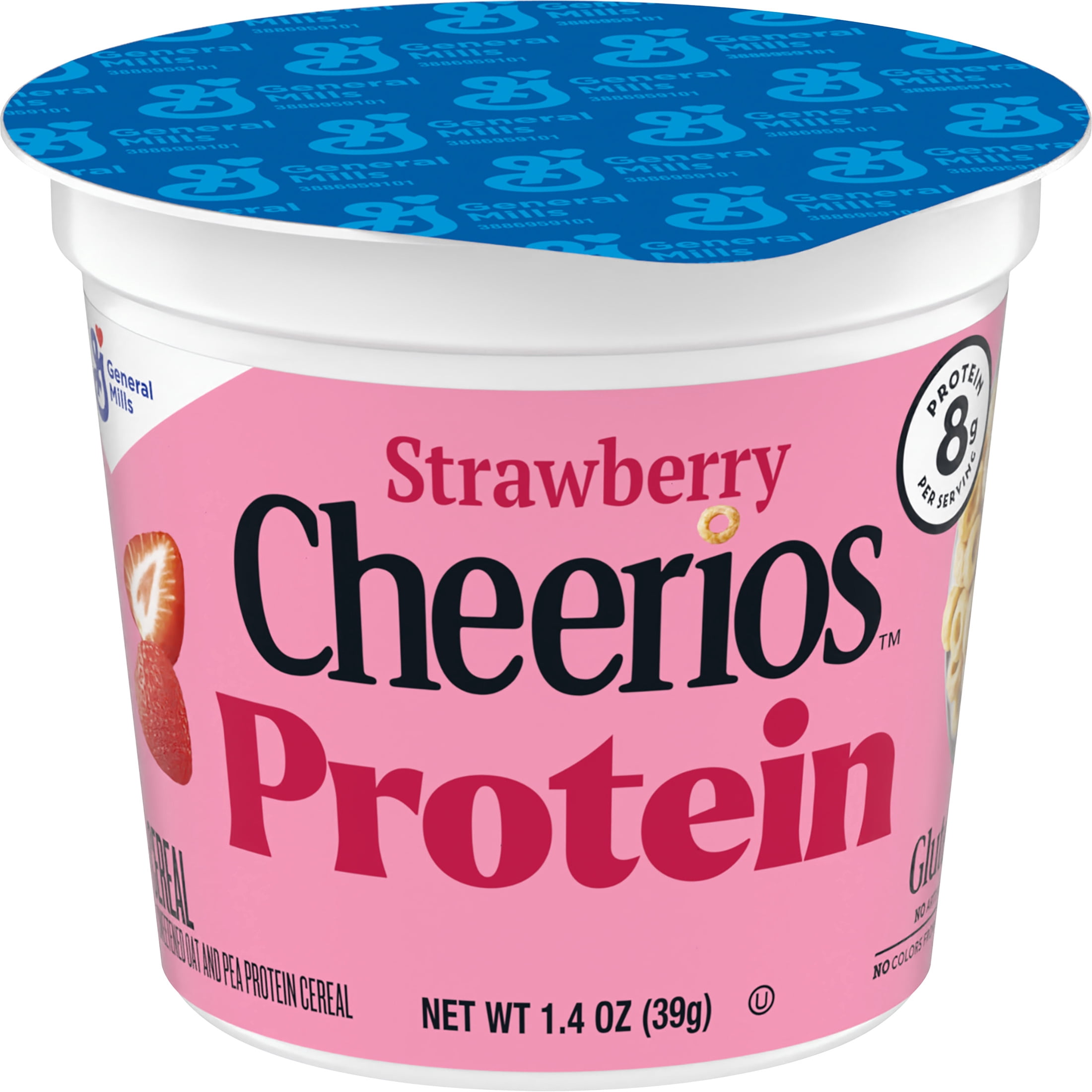 (10 pack) Strawberry Cheerios Protein, Breakfast Cereal Cup, Gluten Free Single Serve Cereal, 1.4 oz