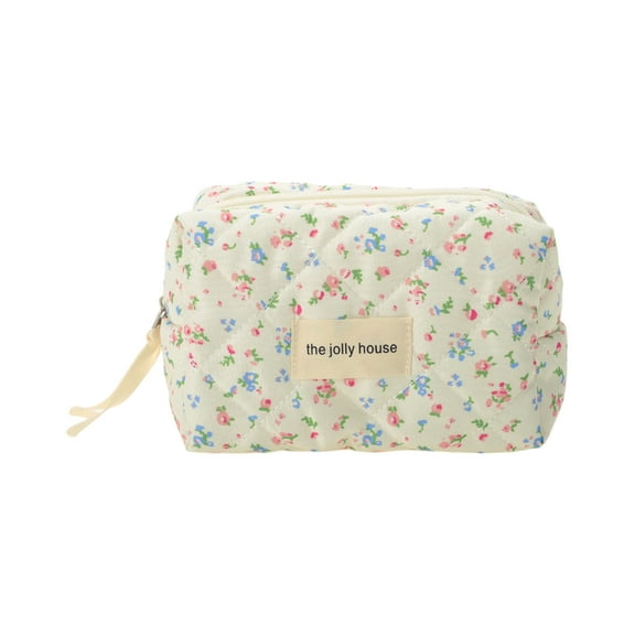 Unique Bargains 1 Pc Quilted Square Flowers Makeup Bag Red Green Blue Polyester