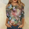 thumbnail image 2 of JULMCOMO Womens Tops 3/4 Sleeve Trendy Summer Crew Neck T Shirts Summer Floral Print Elbow Length Tunic Tops 2024 Trendy Plus Size Blouse Gray 3XL, 2 of 5