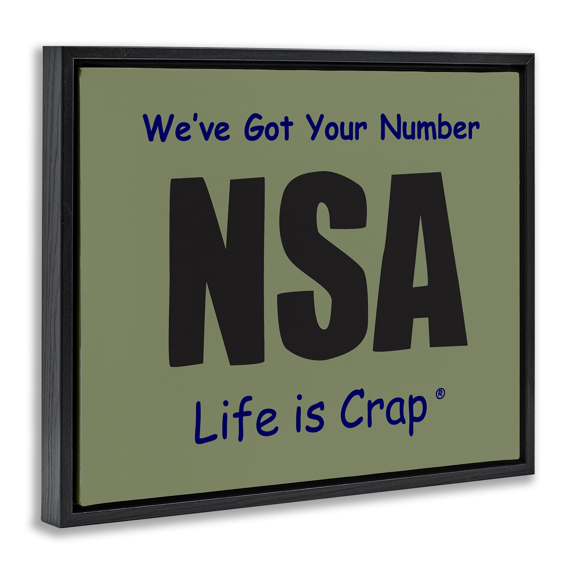 Stupell Industries Got Your Number NSA Novelty & Humor Painting Black Floater Framed Canvas Art Print Wall Art, 21 x 17