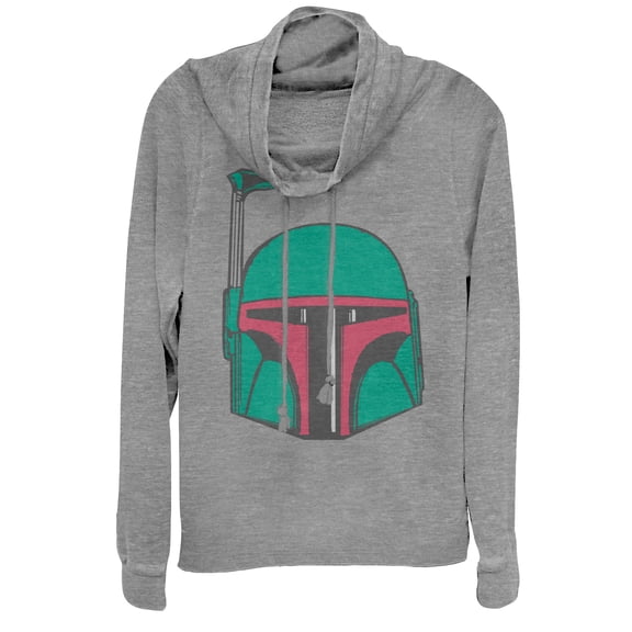 Junior's Star Wars Boba Fett Helmet  Cowl Neck Sweatshirt Gray Heather Large