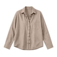 thumbnail image 4 of Yyeselk Women's Cotton Linen Snap Button Long Sleeve Shirt with Pocket Collared Relaxed Fit Lightweight Casual Tops Khaki Large, 4 of 8
