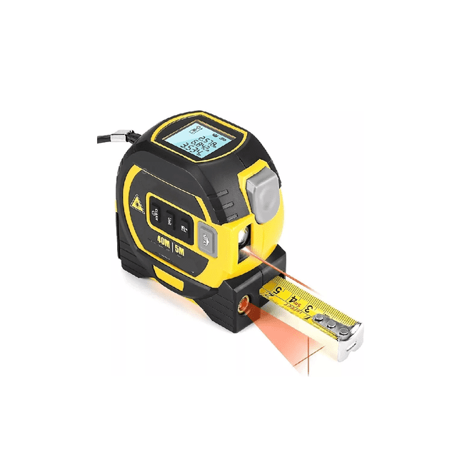 Medidor Láser De 60 Metros Con Cinta Métrica 2 En 1 Amarillo/Negro
