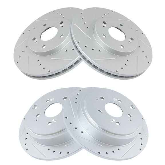 TRQ Front and Rear Performance Brake Rotors Set Premium G-Coated Cross Drilled & Slotted Fits Select 2001-2006 Acura MDX 2003-2008 Honda Pilot