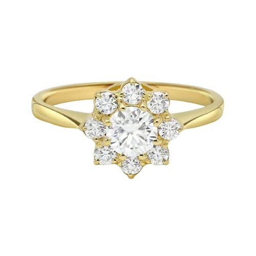 HeartsAndYou 2ct Engagement Ring for Women Round Cut Moissanite Halo Floral Promise 18k Yellow Gold over Silver