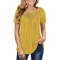 thumbnail image 5 of VERABENDI Women's Plus Size Tops Summer Short Sleeve Lady Tunic Shirts Lace Splicing Blouses,M-4XL, 5 of 6