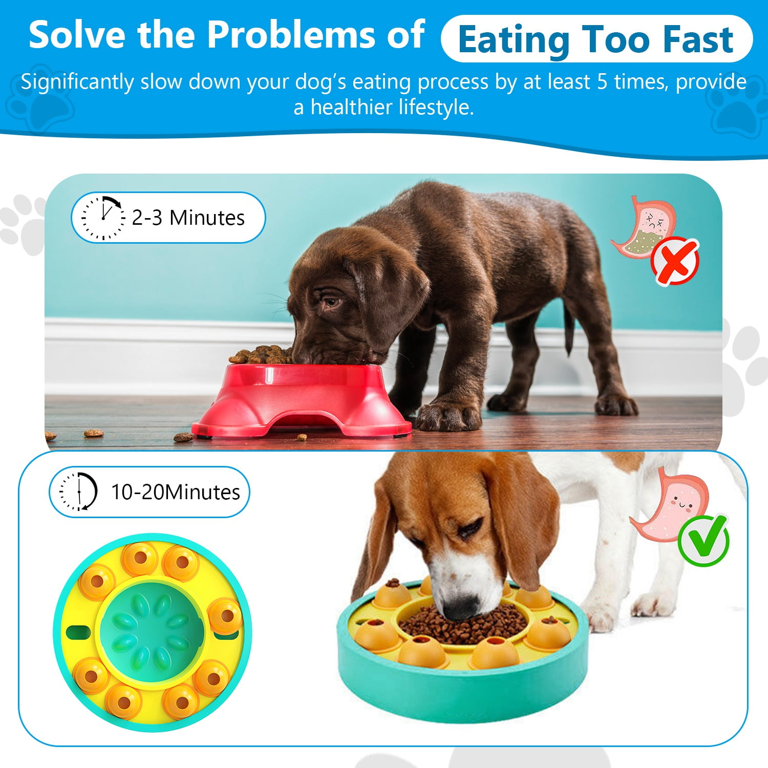 iMounTEK Dog Puzzle Toys Slow Feeder Bowl Food & Treat Training Toy for All Dog Sizes & Cats, Pet Push Slow Food Bowl, Non-Slip Smart Food Dispenser, Green
