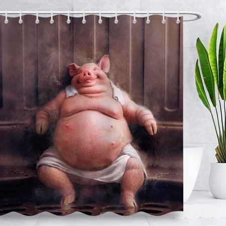 BLINGPAINTING Pig Shower Curtain, Funny Showering Pig Shower Curtain Bathroom Decor, Waterproof Fabric Shower Curtains