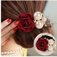 thumbnail image 6 of GIXUSIL 4 Pieces Flower Hair Ties For Women Hair Accessories For Women Girls Ponytail Holders Hair Scrunchies Rhinestone Elastic Pearl Headband Hair Jewelry For Girls Hair Ties (Classic Color), 6 of 7