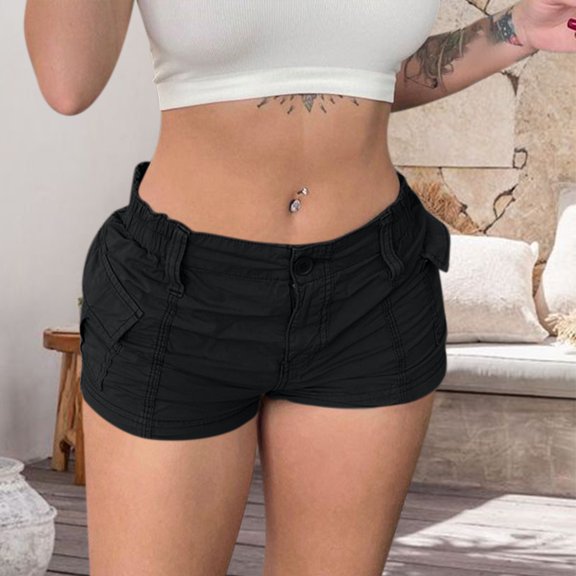 OIUUAK Women's High-Stretch Cargo Shorts, Y2K Mini, High Waisted, Slim-Fitted Jean Shorts with Pockets, Cargo Shorts Women, Womens Cargo Shorts, Cargo Shorts for Women