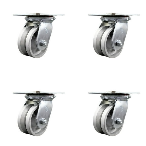 4 Inch Heavy Duty V Groove Semi Steel Caster Set with Ball Bearings Set of 4 SCC