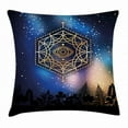 thumbnail image 1 of Sacred Geometrty Decor Throw Pillow Cushion Cover, Hexagon Form with Eye Icon in Centre on Starry Night Mystic Image, Decorative Square Accent Pillow Case, 24 X 24 Inches, Gold Blue, by Ambesonne, 1 of 2