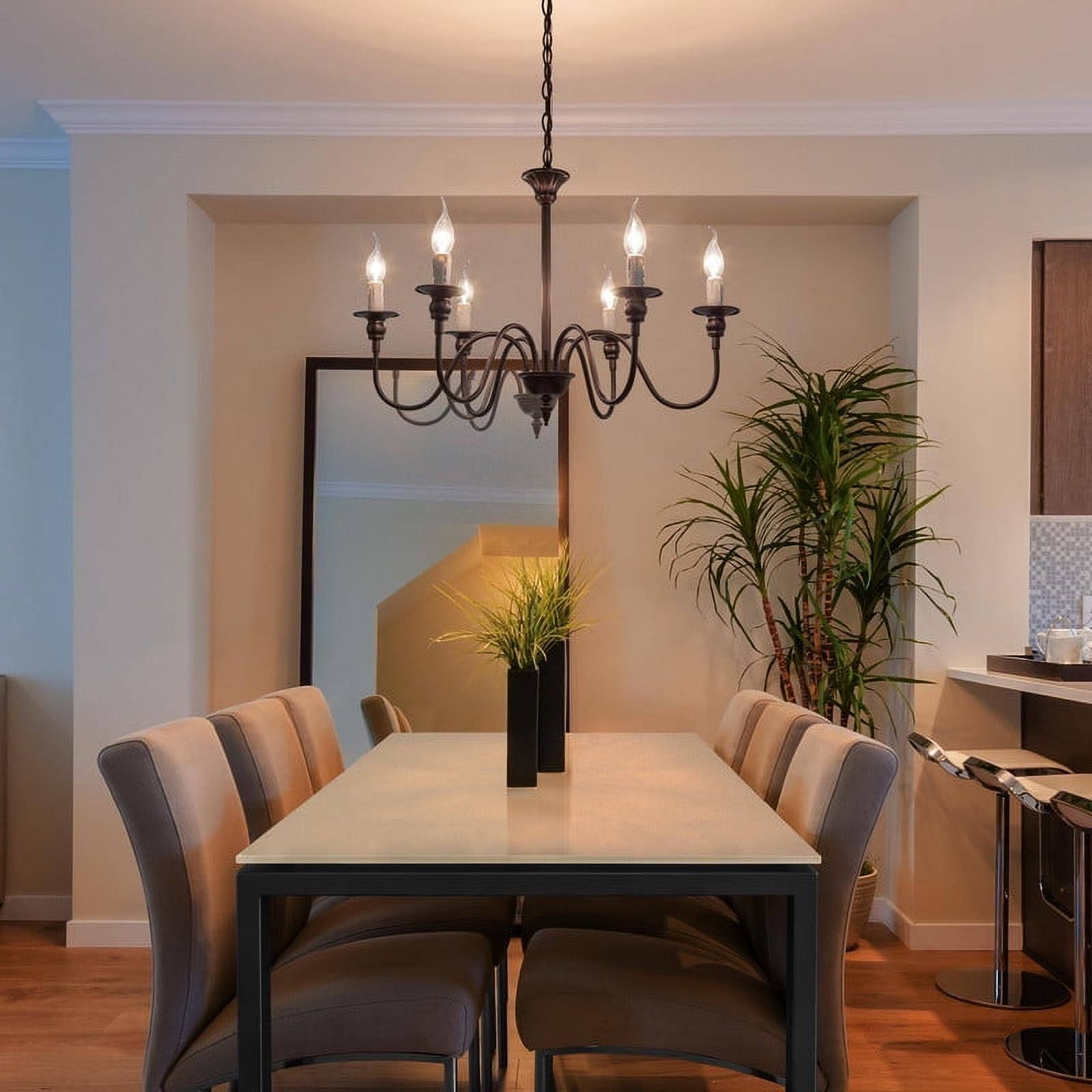 LNC 6-Light 1-Tier Transitional Metal Bronze Hardwired Candle Chandelier