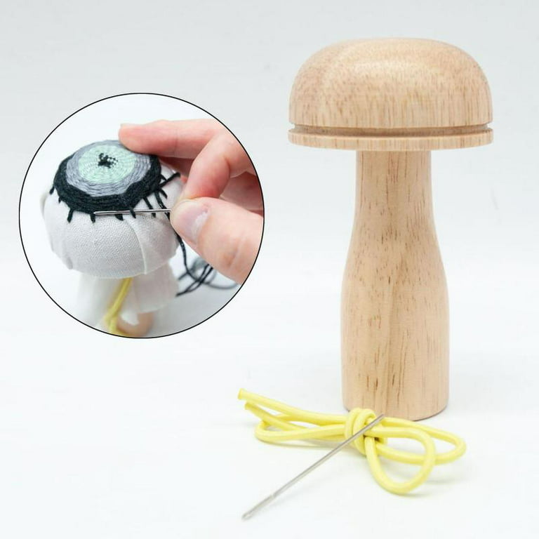 Wood Darning Mushroom Darning Sock Darning Kit Needle Thread for Adults & Kids DIY, Travel, Home Darner, Size: 10.5x6cm, Brown