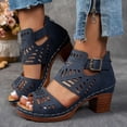 thumbnail image 2 of WRKEKC Sandals for Women Cut Out Design Chunky Heel Buckle Strap Roman Style Sandals Wide Width Summer Casual Footwear, 2 of 8