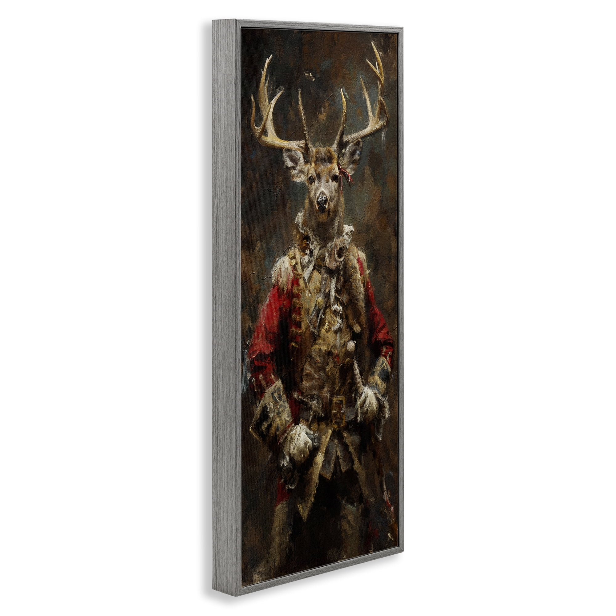Stupell Industries Regal Deer Portrait Animals & Insects Painting Gray Framed Art Print Wall Art, 10 x 24
