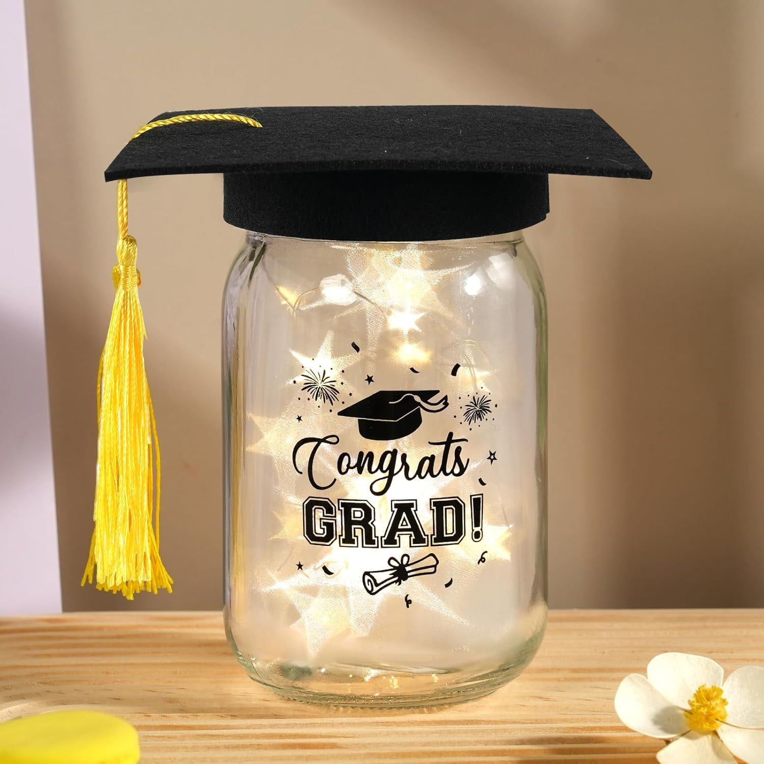 6 Sets 2026 Graduation Centerpieces for Tables, Mason Jar Centerpieces with Graduation Caps, Money Jars for College High School Congrats Grad Party Decor Supplies