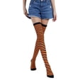 thumbnail image 1 of Paquete de 2 calcetines a rayas Minnieouse talla grande hasta el muslo naranja negro, 1 of 6