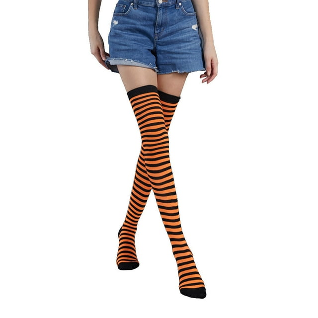 Paquete de 2 calcetines a rayas Minnieouse talla grande hasta el muslo naranja negro