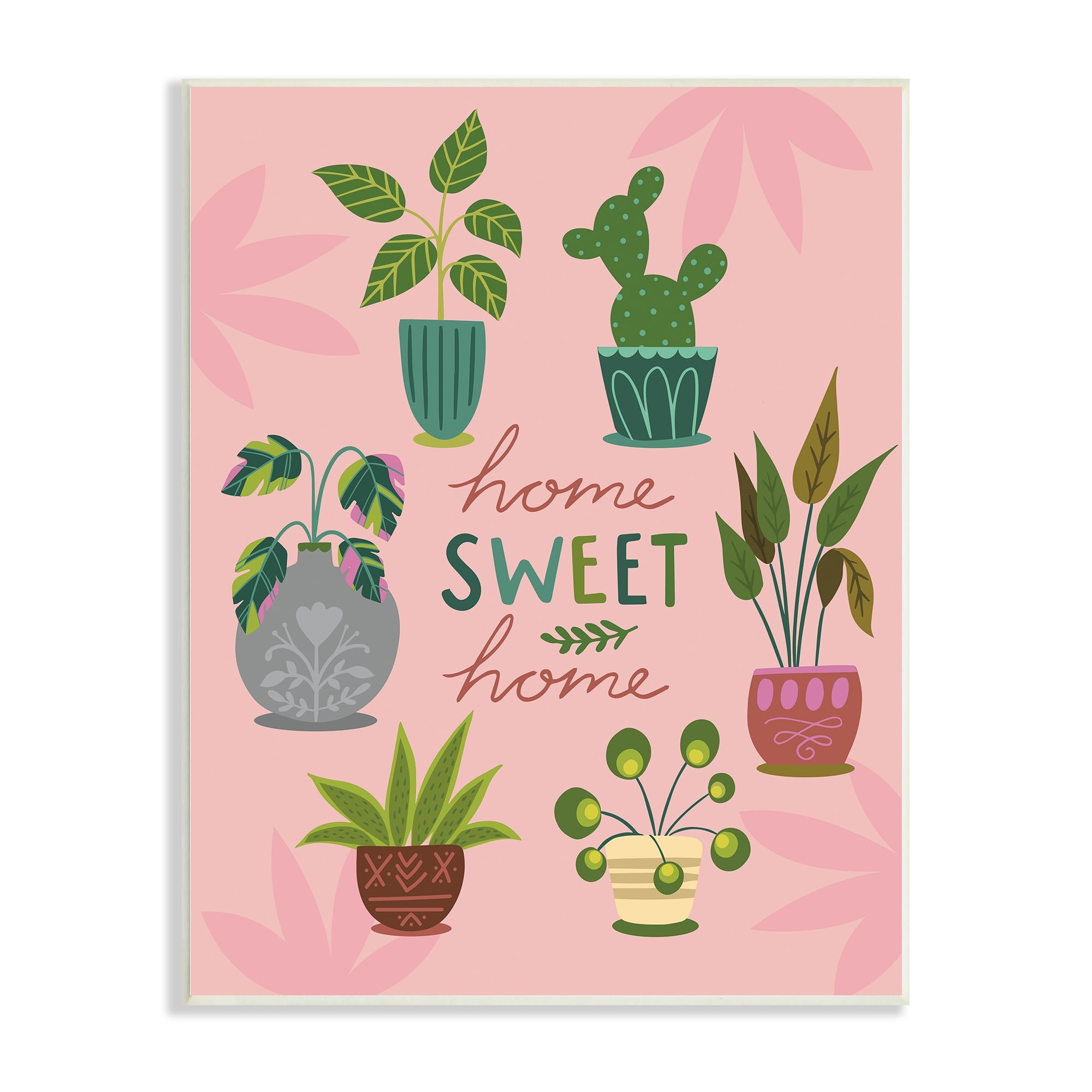 Stupell Industries Home Sweet Home Charming Potted House Plants Wood Wall Art, 13 x 19, Design by Louise Allen
