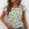 thumbnail image 2 of Hauts d'Été pour Femmes Tendance Col Rond à Volants Manches Courtes T-Shirts Unis Décontractés Amples Confortables Mignons Tuniques T-Shirts Vert Menthe, 2 of 7