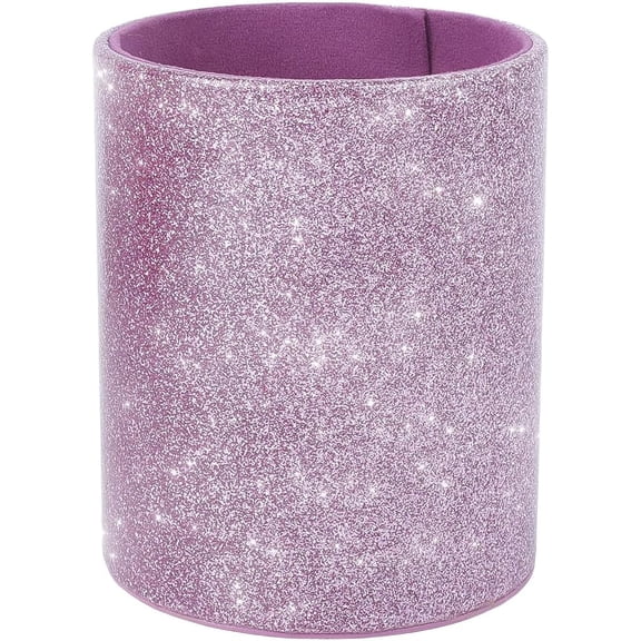Shiny Purple PU Leather Pencil Cup Multifunctional Pens Glitter Bling Holder Round Leather Stationery Container Luxury Makeup Brush Stroage Box Case Desktop Organizer for Desk Office