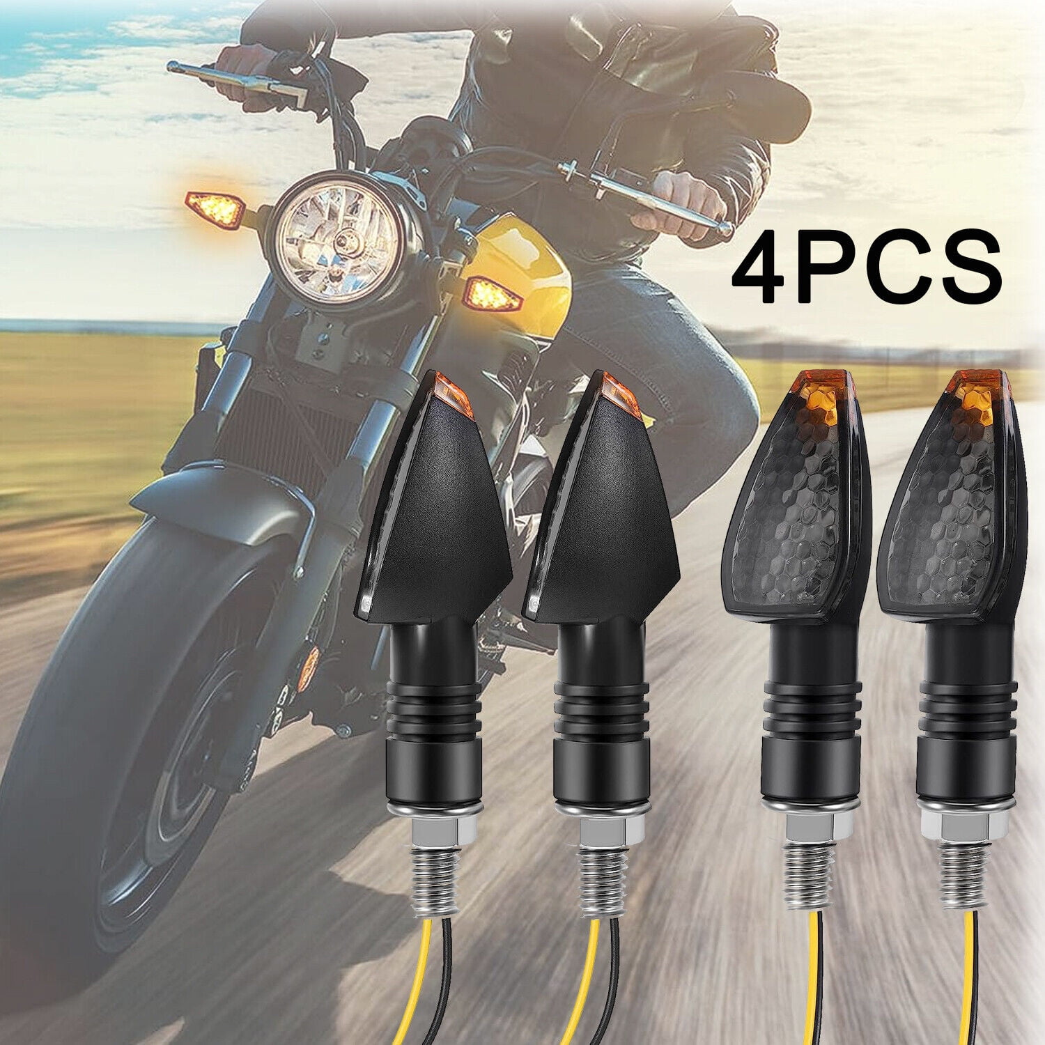 4 Pack Universal Motorcycle Turn Signals Blinkers Lights LED Amber Lamp 12V
