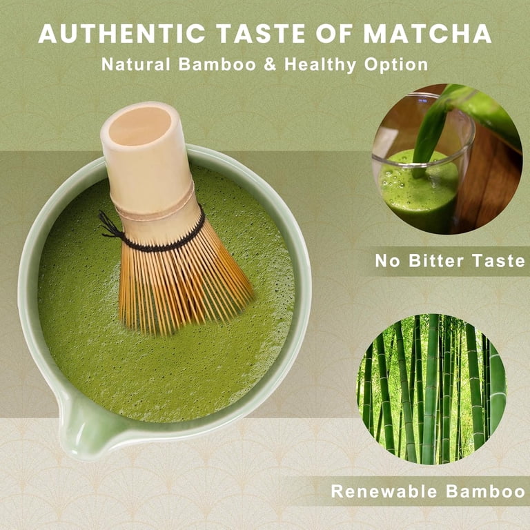 Matcha Making Kit - Bamboo Whisk (Chasen), Holder, Scoop & Spoon - Traditional Black Set