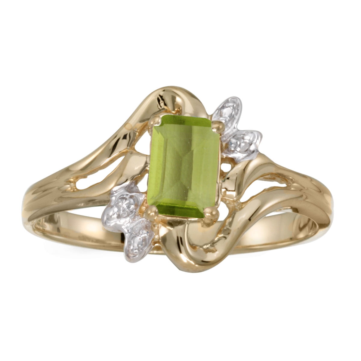 DirectJewelry 10k Yellow Gold Emeraldcut Peridot And Diamond Ring