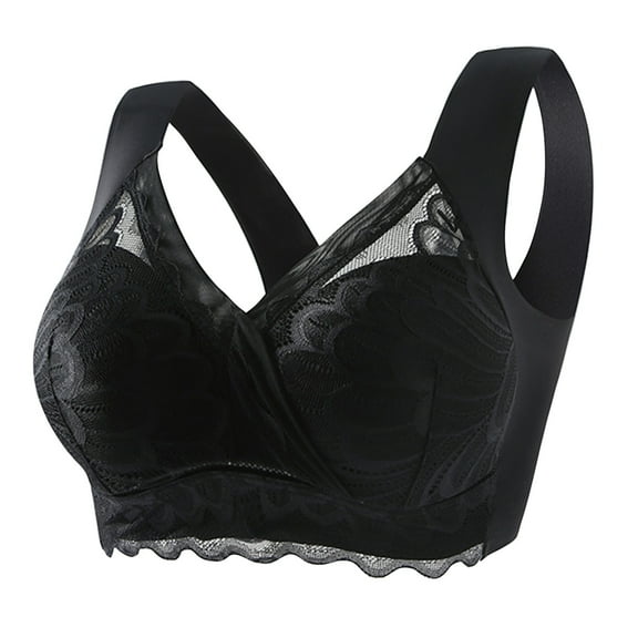 ylioge Sports Bras for Women Plus Size M-5X Lightweight Lace Push Up Bralettes No Underwire Solid Pullover Back-Smoothing Yoga Underwear Bra